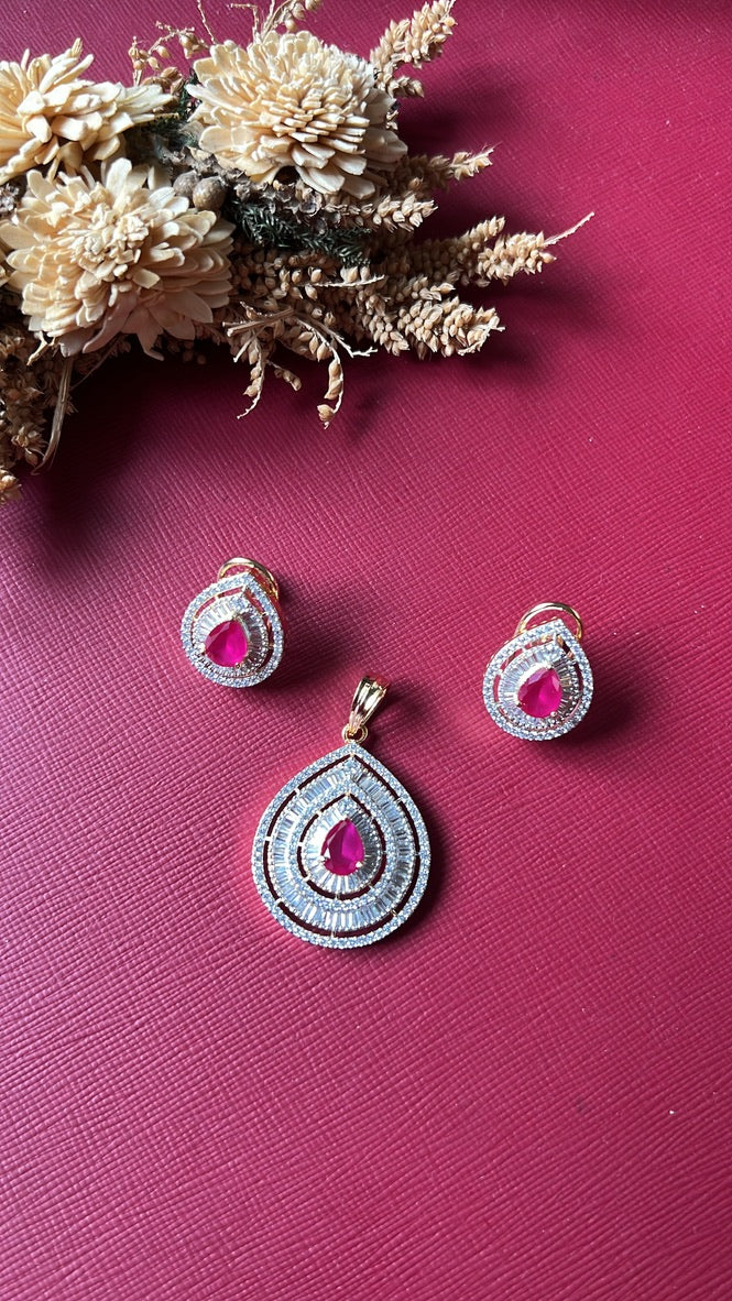 Ranjhana Diamond Pendant Set-Rubi