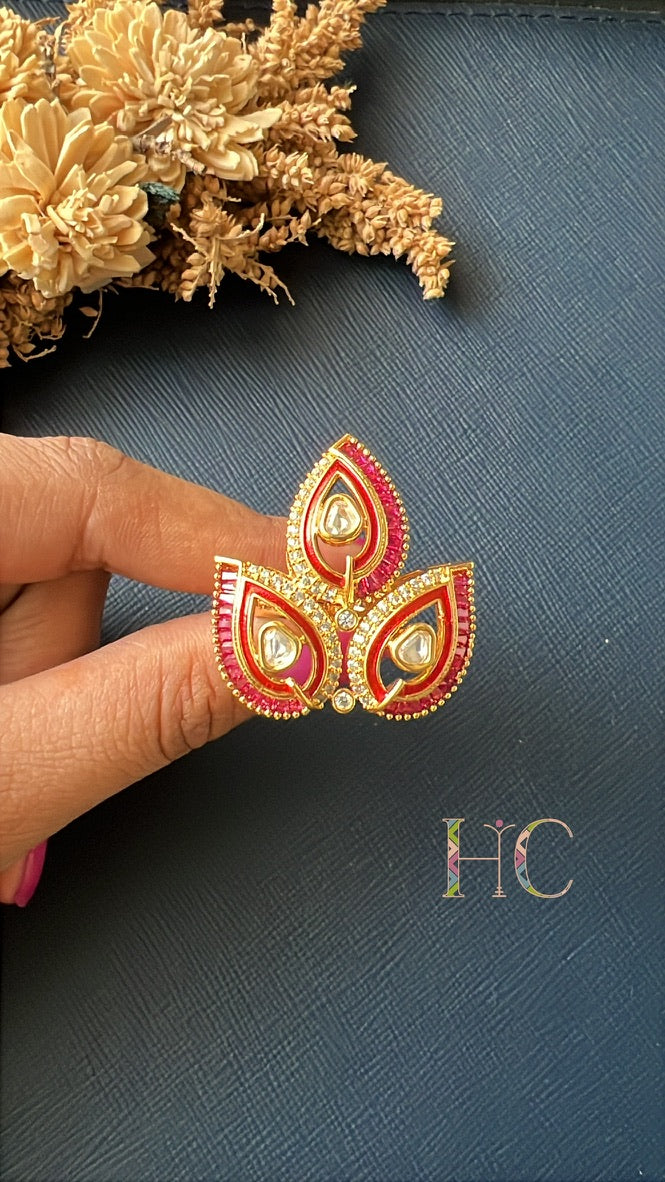 Leaf Kundan Ring (Red+Red)