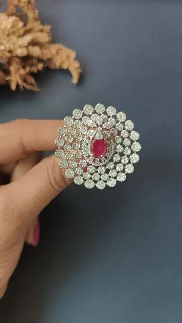 Reeti Big Diamond Ring - Red
