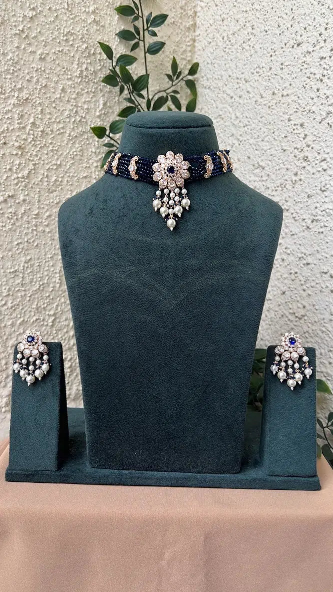 Blue Moissanite Kundan Choker