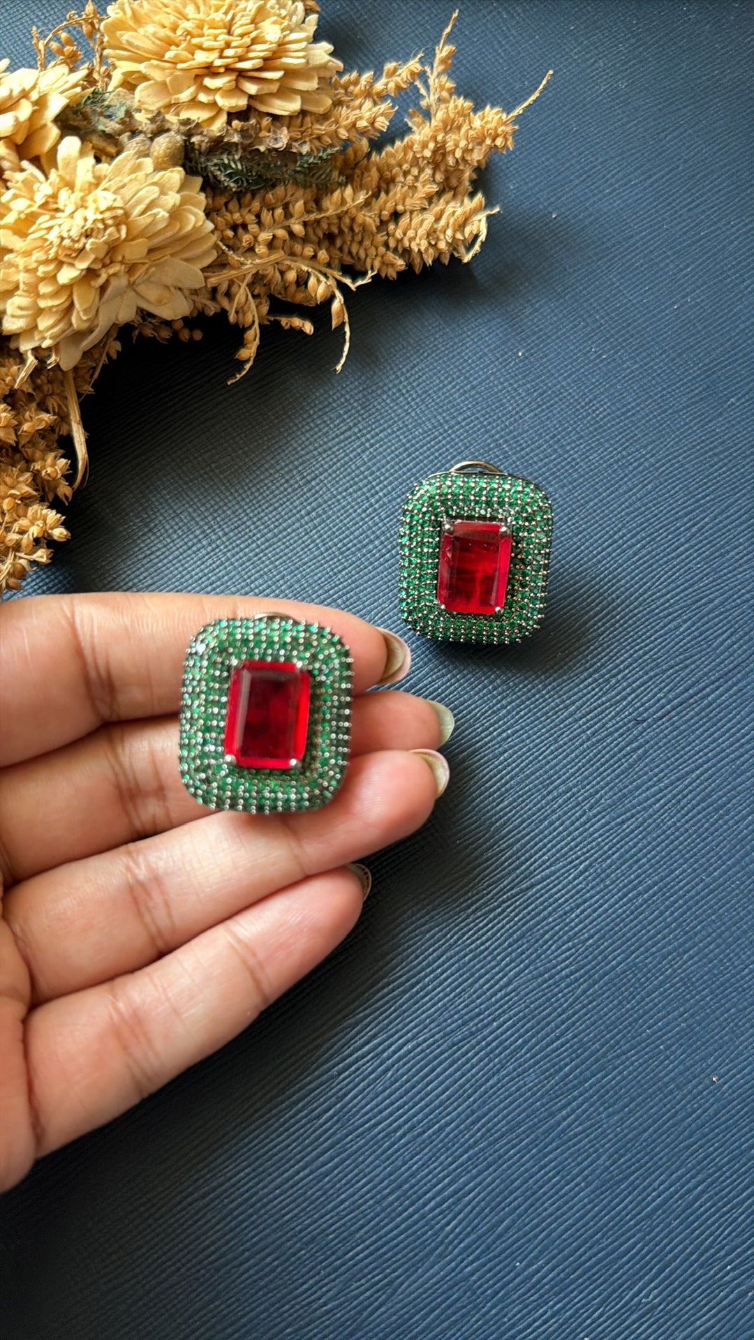 Kaira Diamond Studs - Red
