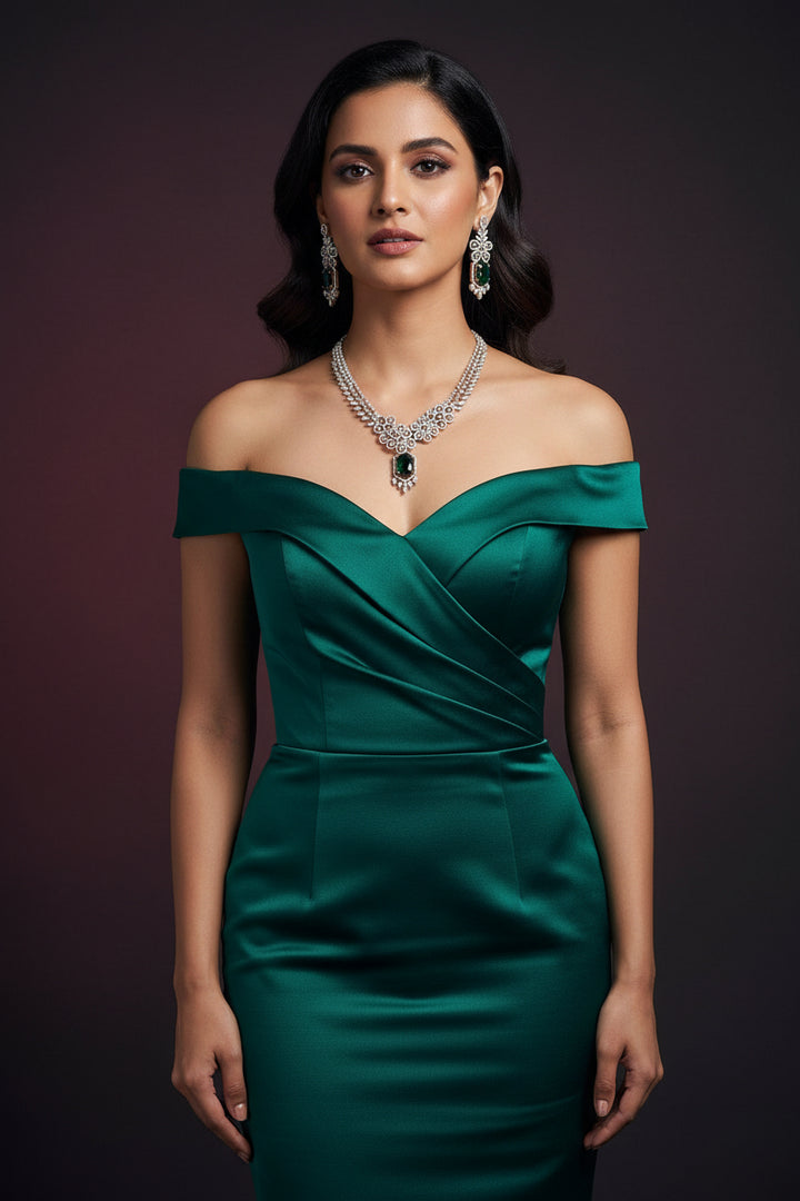 Zarna Daimond Necklace Set - Green