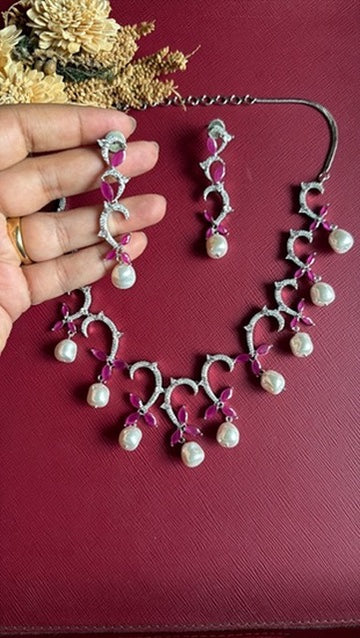 Gauri Diamond Necklace Set - Ruby
