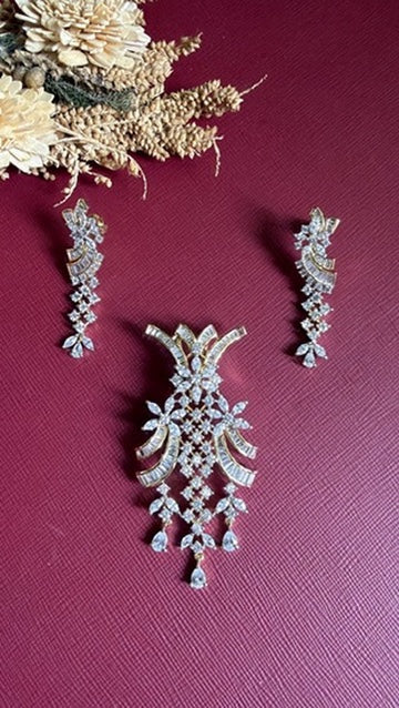 Sufiyana white American Diamond pendant and drop earrings set
