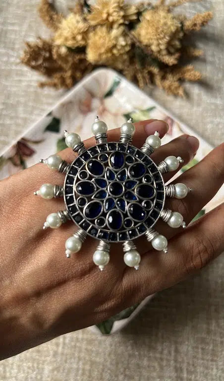 Dual Tone Sliver Replica Jumbo Ring- Blue