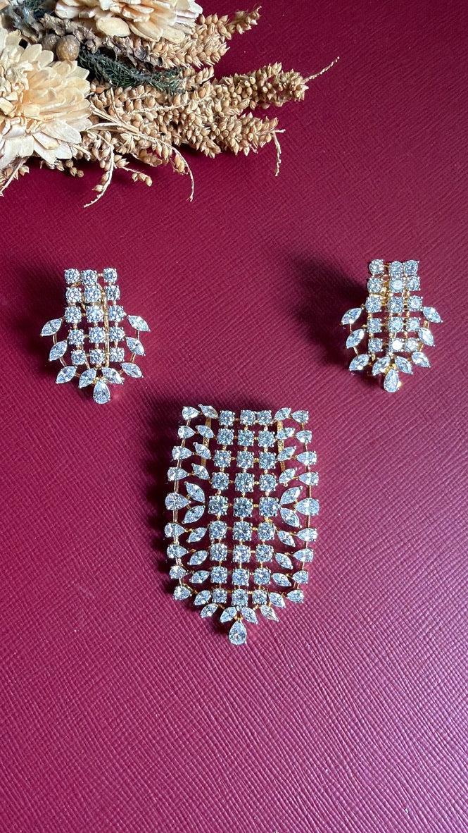 Saniya white American Diamond pendant and earrings set