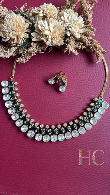 Zoe Kundan Necklace Set - Green