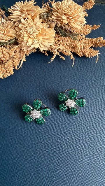 Nurani green American Diamond flower stud with butterfly back