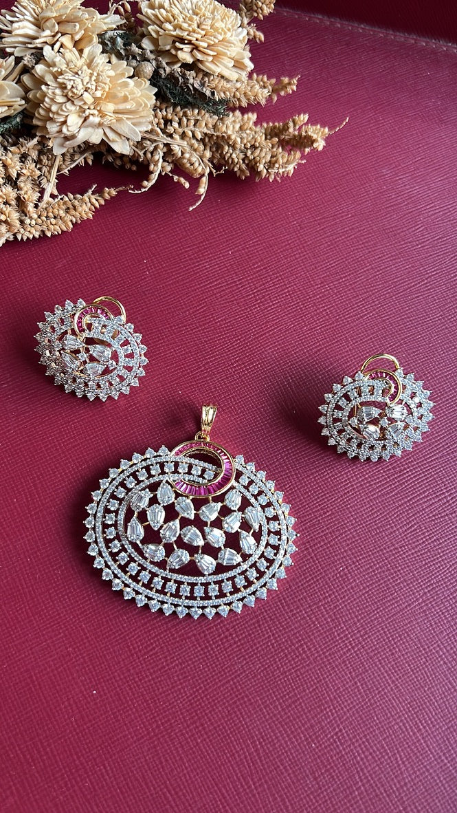 Gold-tone American Diamond pendant set from Hema Collections