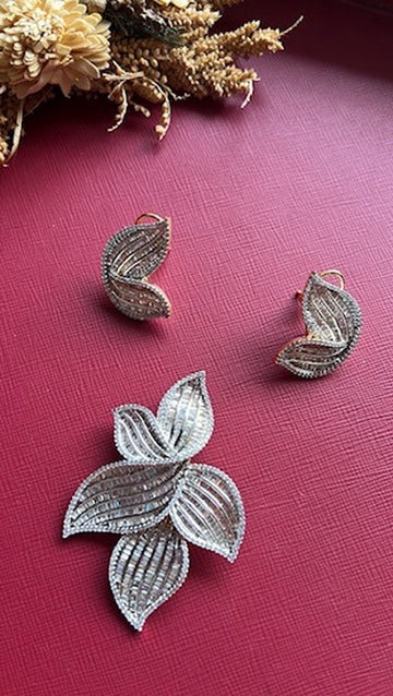 Elegant Leaf Design Diamond Pendant Set