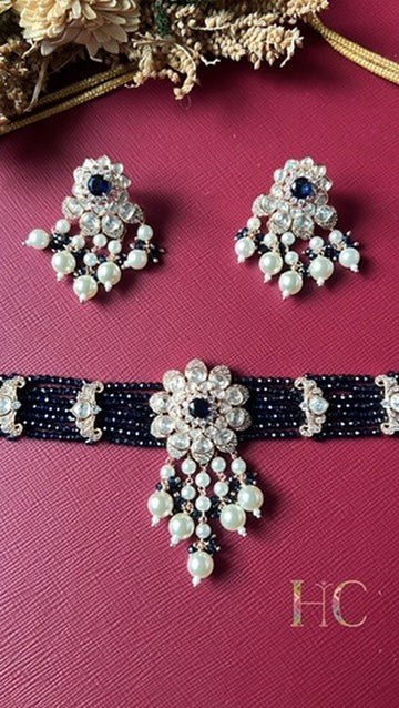 Blue Moissanite Kundan Choker