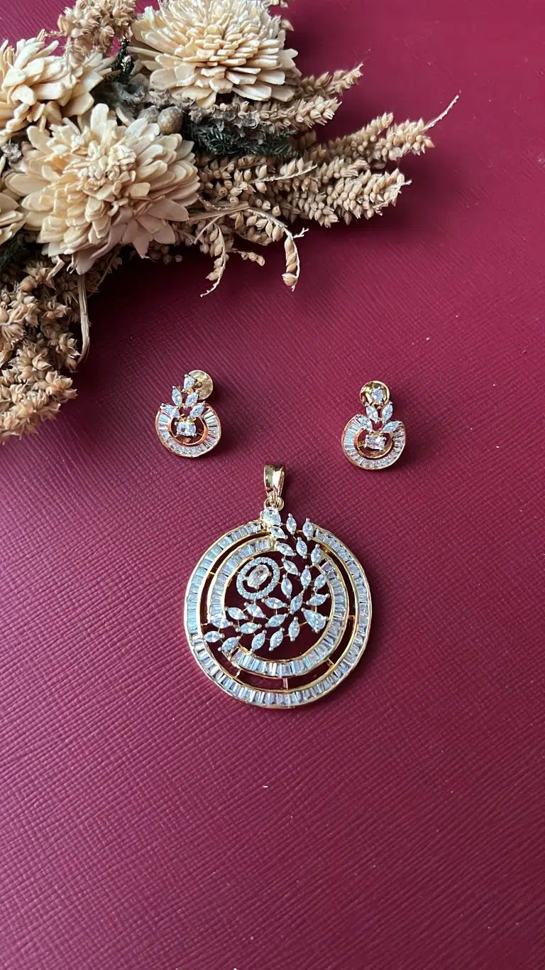 Gold-tone American Diamond pendant set from Hema Collections