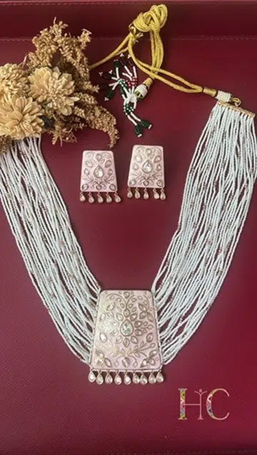 Baby Pink Enamel Necklace Set