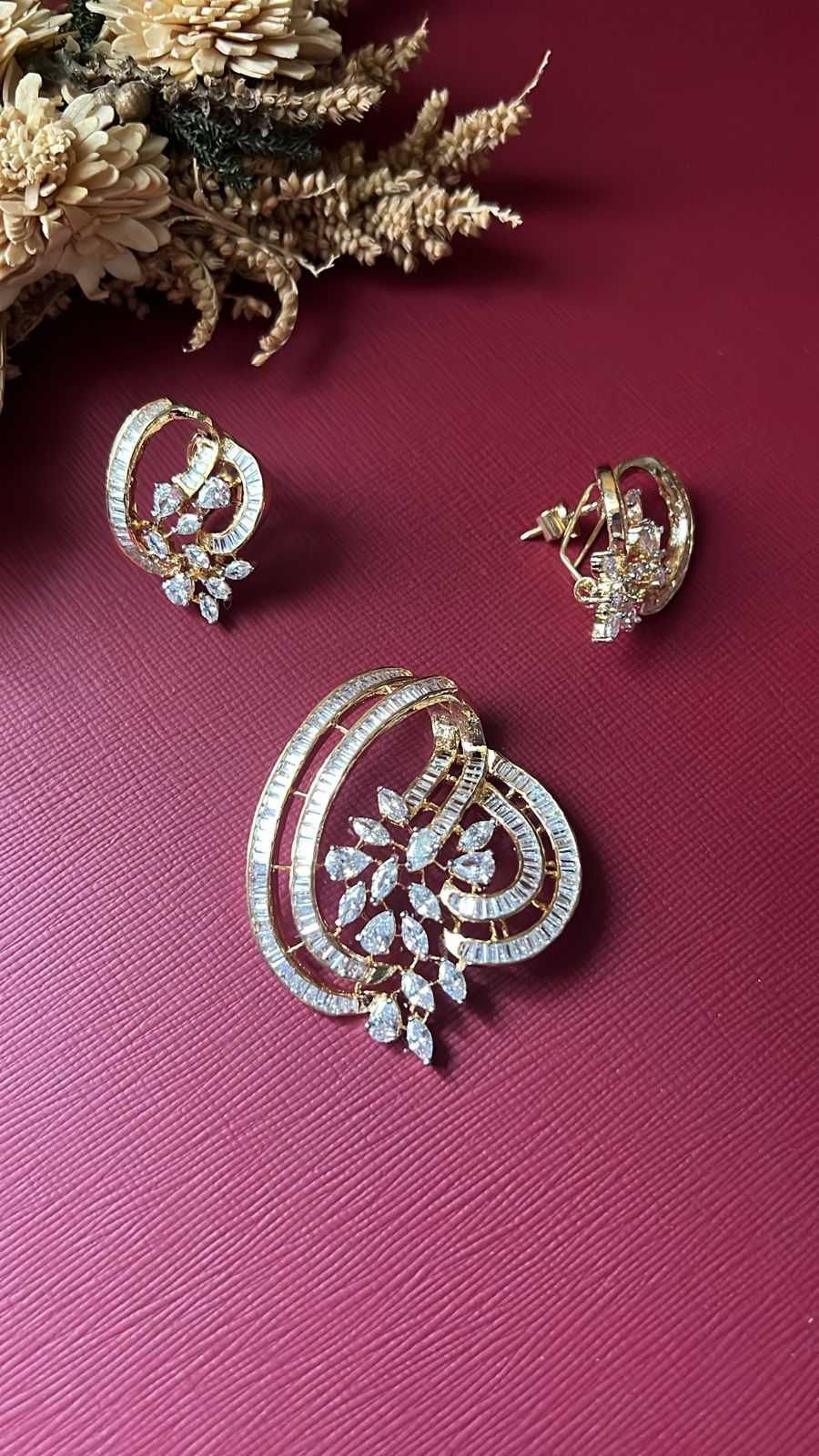 Gold-tone American Diamond pendant set from Hema Collections