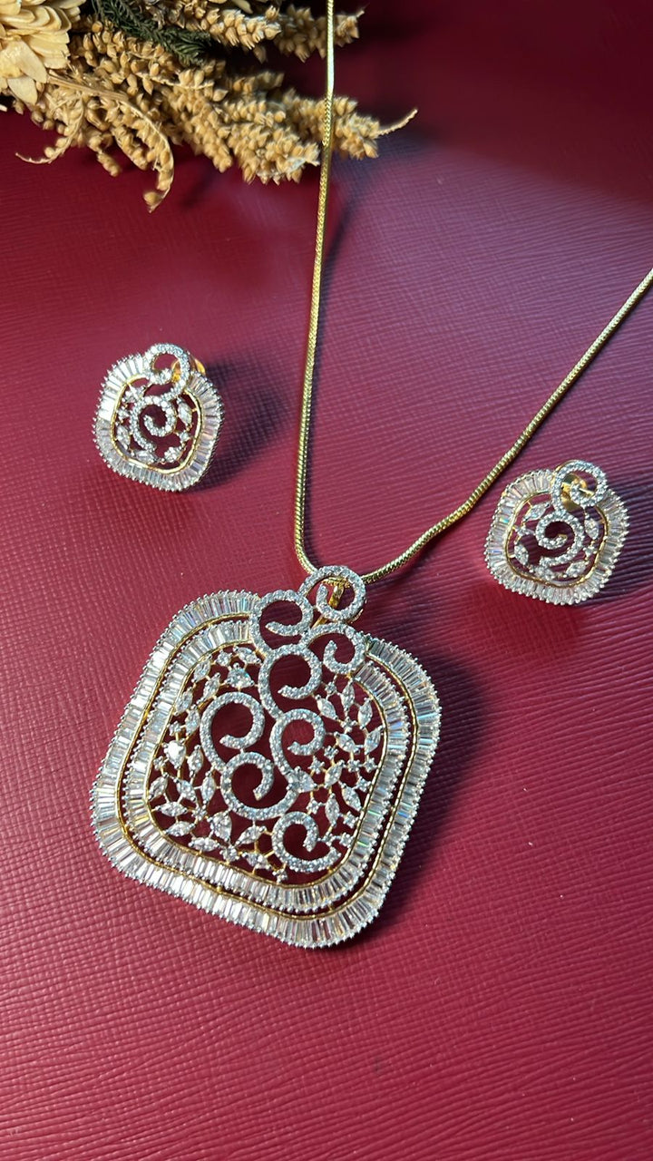White American Diamond pendant set with gold-tone finish