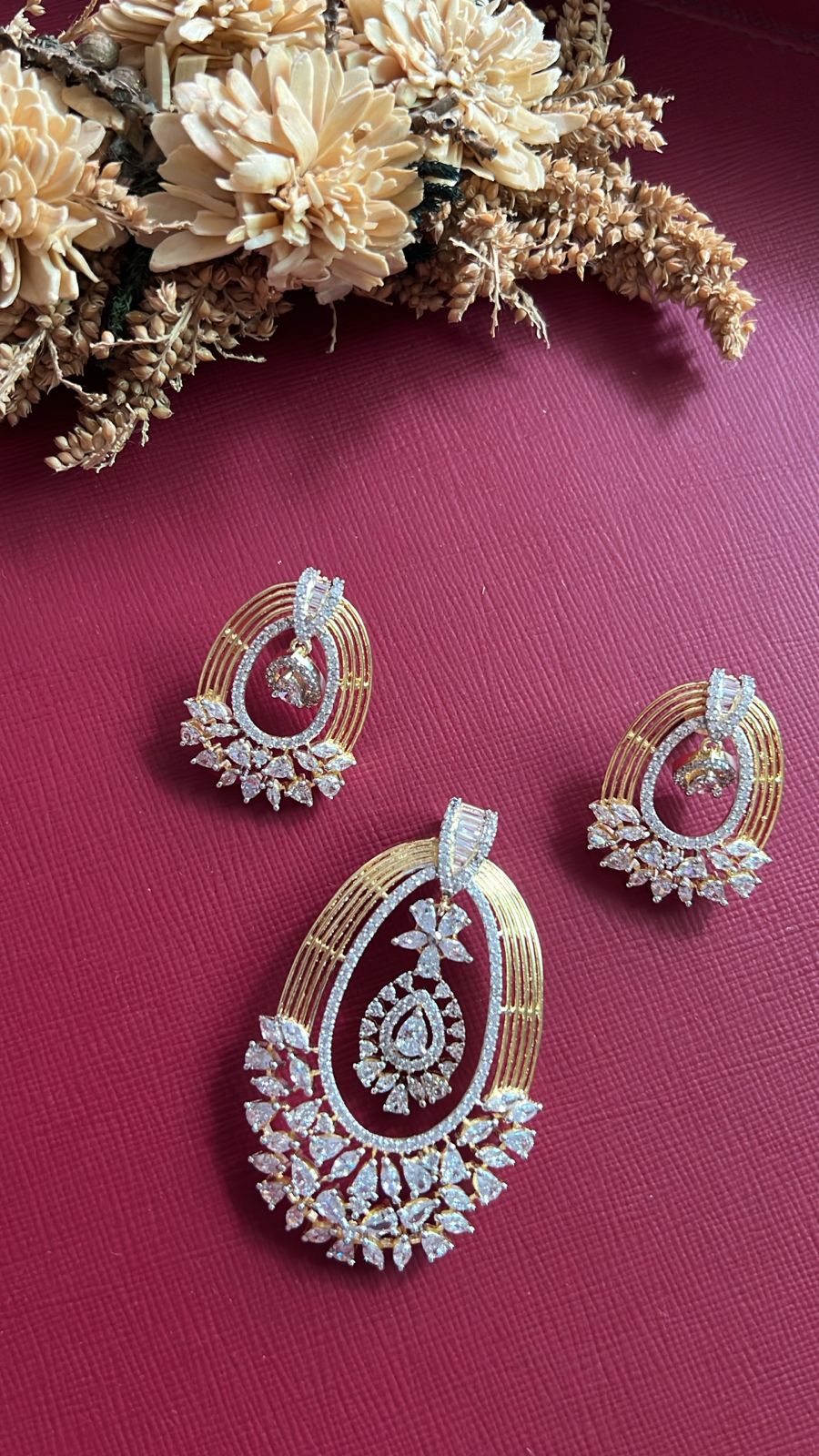 Gold-tone American Diamond pendant set from Hema Collections