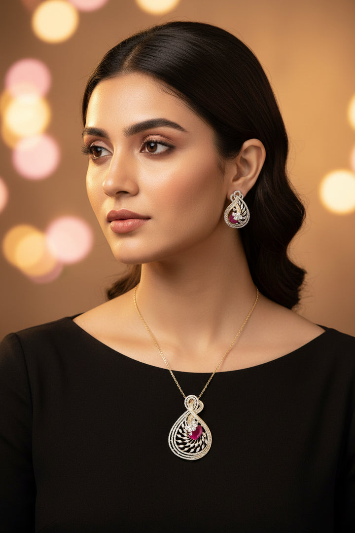 Vihana Diamond Pendant Set - Red