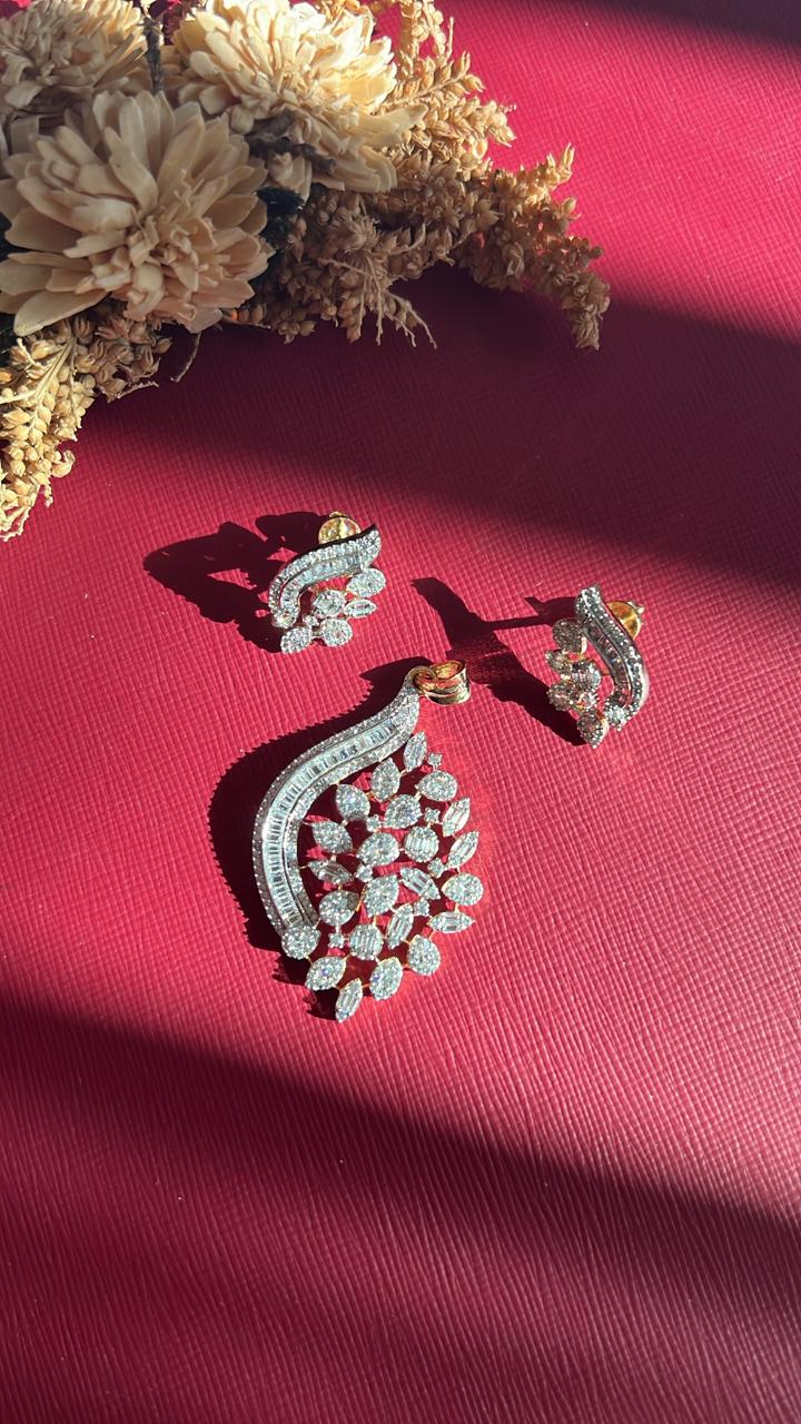 Gold-tone green American Diamond pendant set from Hema Collections