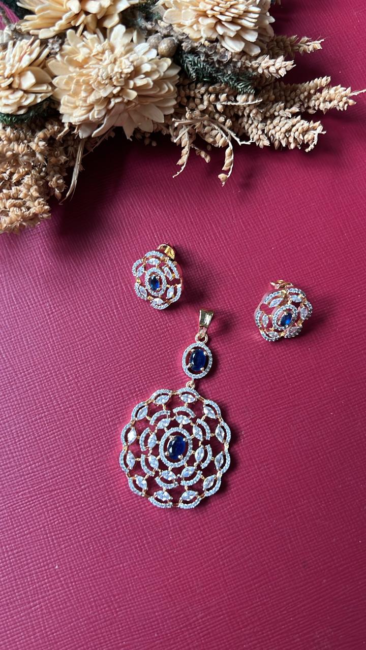 Tara Diamond Pendant Set- Blue