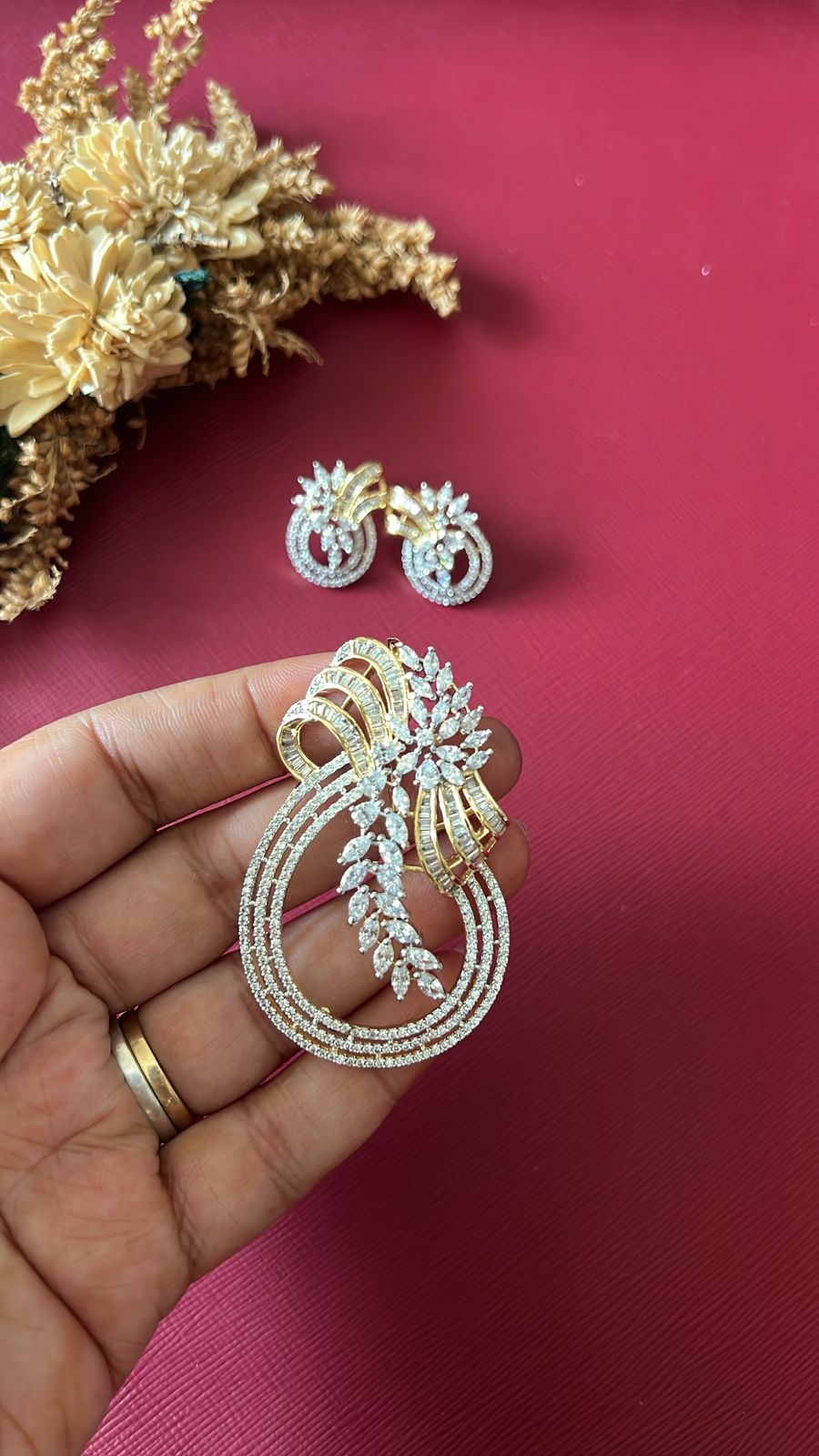 Gold-tone American Diamond pendant set from Hema Collections