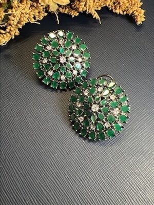 Zeenat  Diamond  Studs - Green